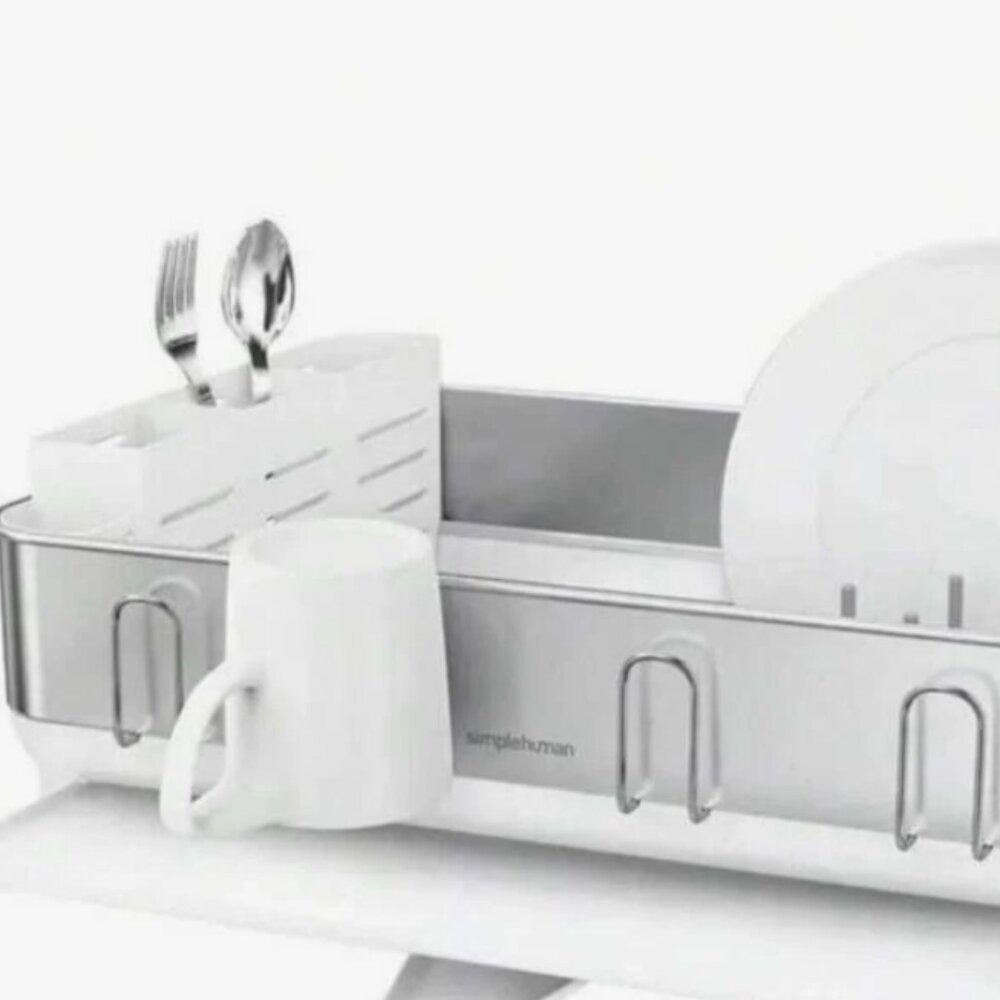 simplehuman Steel Frame Swivel Spout Dishrack White